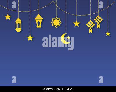 Ramadan and Eid Mubarak Banner with Islamic Ornament Flat Vector Illustration Design Stock Vector
