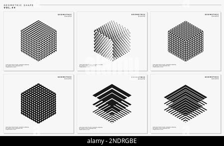 Geometric pixel abstract box logo design template set. Modern cube graphic. Stock Vector