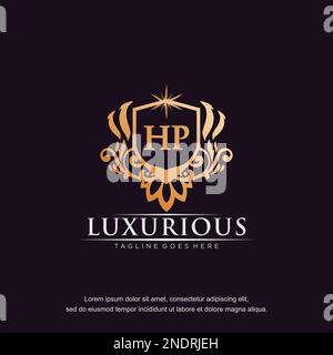 HP initial letter luxury ornament gold monogram logo template vector. Stock Vector