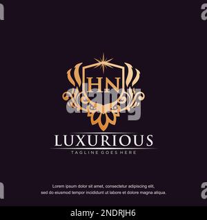 HN initial letter luxury ornament gold monogram logo template vector. Stock Vector