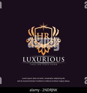 HR initial letter luxury ornament gold monogram logo template vector. Stock Vector