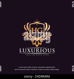 HG initial letter luxury ornament gold monogram logo template vector. Stock Vector
