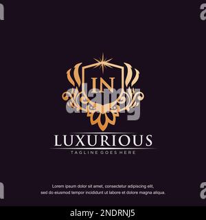 IN initial letter luxury ornament gold monogram logo template vector. Stock Vector