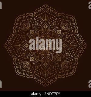 Multi-layered mandala of golden color. Indian pattern on a dark background Stock Vector