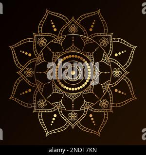 Round mandala in gold color. Ethnic pattern on a dark background Stock Vector