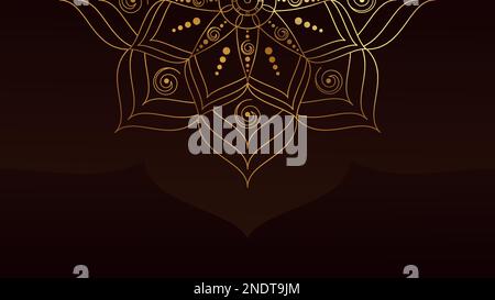 Piece of golden mandala. Oriental patterns. Dark background. Stock Vector