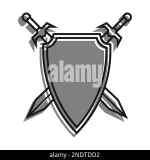 Linear filled with gray color icon, Pair Of Crossed Knight Swords Against Background Of Shield. Emblem Of Old Royal Family. Simple black and white vec Stock Vector