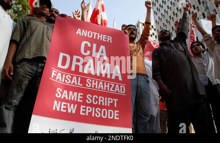 Supporters of the youth wing of the Pakistani religious party  Jamat-e-Islami rally to support Faisal Shahzad, the suspect accused of the  failed Times Square car bombing, in Karachi, Pakistan on Thursday, May