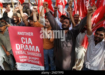 Supporters of the youth wing of the Pakistani religious party  Jamat-e-Islami rally to support Faisal Shahzad, the suspect accused of the  failed Times Square car bombing, in Karachi, Pakistan on Thursday, May