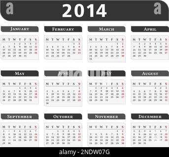 2014 Calendar, vector eps10 illustration Stock Vector