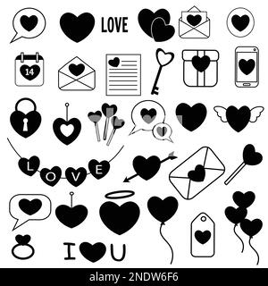 Set of  Valentines Day, Love and Romance related icons Stock Vector