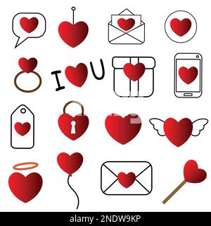 set of valentine's day icons, such as celebration, happy, romantic, heart, love Stock Vector