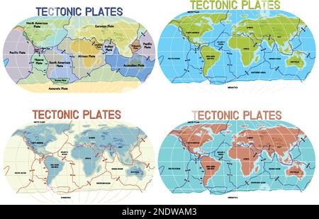 Tectonic plates world map collection illustration Stock Vector Image ...