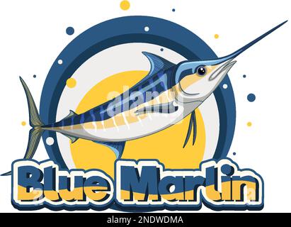 Blue marlin fish logo with carton character illustration Stock Vector ...