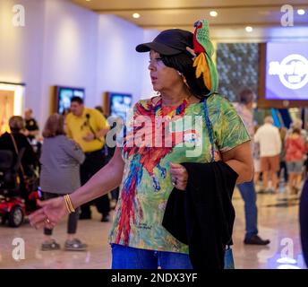 Hollywood, United States. 15th Feb, 2023. A concert goer at the Jimmy Buffett & The Coral Reefer Band during the Second Wind Tour 2023, concert at the Hard Rock Live in the Seminole Hotel and Casino Hollywood, in Hollywood, Florida on Wednesday, February 15, 2023. Photo by Gary I Rothstein/UPI Credit: UPI/Alamy Live News Stock Photo