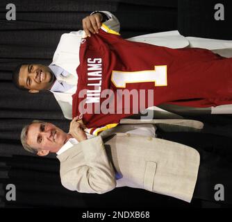 Trent Williams, tackle from Oklahoma, celebrates after he was drafted by  the Washington Redskins as the number 4 overall choice during the 2010 NFL  Draft at Radio City Music Hall in New