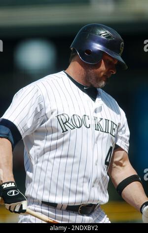 Colorado Rockies' Jason Giambi (23) reacts swinging for a strike during the  sixth inning of a baseball game against the New York Yankees Saturday, June  25, 2011, at Yankee Stadium in New