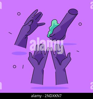 Holi Celebrations in Vector. Hands Colored with Joy and Happiness Stock Vector