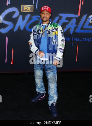 Los Angeles, USA. 15th Feb, 2023. De' Aundre Bonds arrives at The red carpet for the premiere of the sixth and final season of FX SNOWFALL held at The Ted Mann Theater in Los Angeles, CA on Wednesday, February 15, 2023 . (Photo By Juan Pablo Rico/Sipa USA) Credit: Sipa USA/Alamy Live News Stock Photo