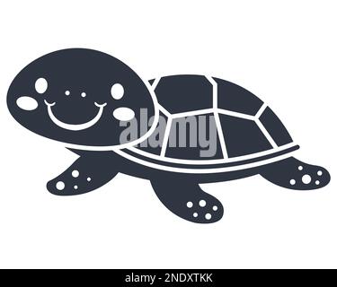 black icon of a kind turtle character. sea animal. flat vector illustration Stock Vector