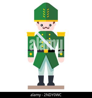 green wooden soldier in military uniform. flat vector illustration. Stock Vector