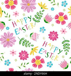 Seamless pattern with beautiful flowers and leaves. Cute easter pattern Stock Vector