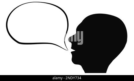 Contour of human head with empty speech bubble from mouth isolated on ...