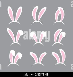 Rabbit ears headband set. Easter bunny ears isolated on background. Stock Vector