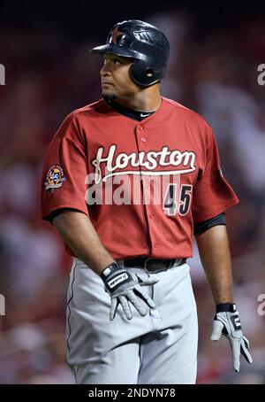 Houston Astros' Carlos Lee looks at Colorado Rockies relief pitcher Manuel  Corpas after Corpas hit Lee with a pitch in the ninth inning of the Astros'  4-1 victory in a baseball game