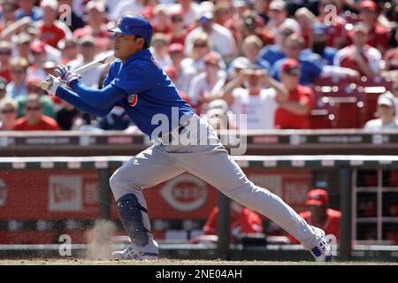 Chicago Cubs' Alfonso Soriano, right, celebrates with Kosuke Fukudome of  Japan, after the Cubs beat the