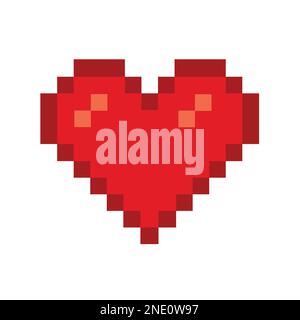 Red pixel heart icon vector isolated. Pixel heart game icon. Stock Vector