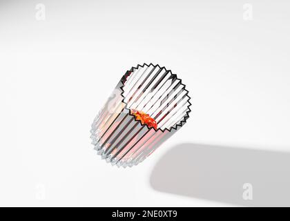 A 3d illustration of fresh juice filling on a Tilted ribbed glass Levitating in the air with a shadow Stock Photo