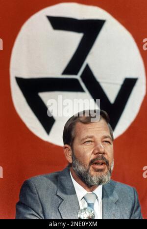 Eugene Terreblanche, leader of the South African far-right political  movement the Afrikaners Weerstandsbeweging (AWB), addresses an AWB public  meeting in Boksburg, South Africa on February 22, 1989. (AP Photo Stock  Photo - Alamy