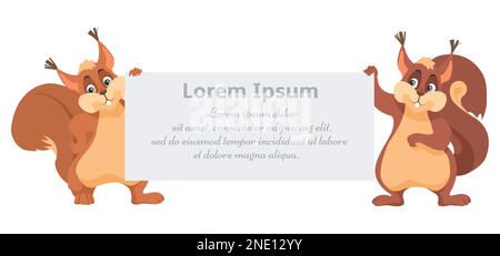 Vector squirrels holding banner with text template Stock Vector