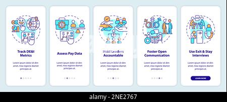 Making DEI efforts effective practices onboarding mobile app screen Stock Vector