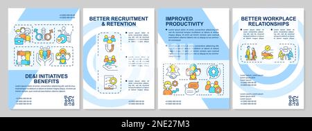DEI initiatives benefits blue brochure template Stock Vector