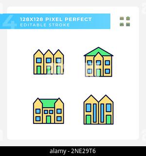 Luxury houses pixel perfect RGB color icons set Stock Vector