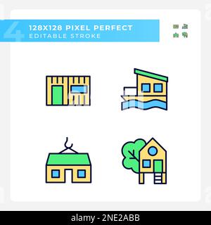 Compact houses pixel perfect RGB color icons set Stock Vector