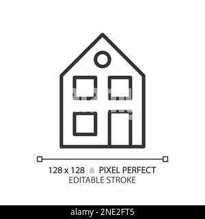 Two story house pixel perfect linear icon Stock Vector