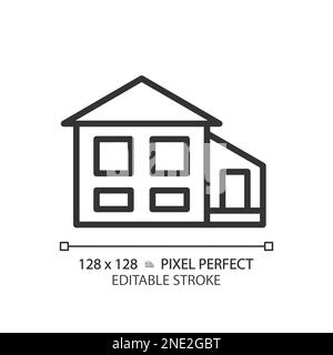 Split-level house pixel perfect linear icon Stock Vector