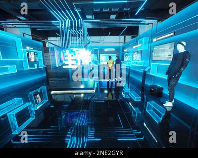 BEIJING, CHINA - FEBRUARY 16, 2023 - Visitors visit the Metauniverse Technology Concept Exhibition at the Zhongguancun Science Fiction Industry Innova Stock Photo