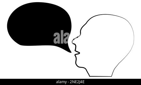 Contour of human head with empty speech bubble from mouth isolated on ...
