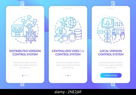 Version control systems types blue gradient onboarding mobile app screen Stock Vector