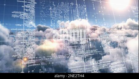 Composition of data processing over sky with clouds Stock Photo - Alamy