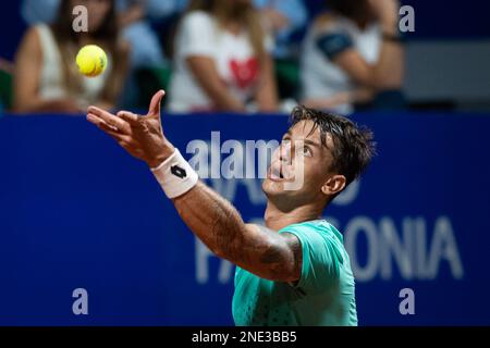 Buenos Aires, Argentina. 15th Feb, 2023. Camilo Ugo Carabelli of Argentina in action during round sixteen singles of the ATP 250 Argentina Open 2023 match against Dusan Lajovic of Serbia at Buenos Aires Lawn Tennis Club. Final score; Camilo Ugo Carabelli 0:2 Dusan Lajovic Credit: SOPA Images Limited/Alamy Live News Stock Photo