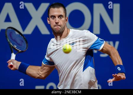 Buenos Aires, Argentina. 15th Feb, 2023. Laslo Djere of Serbia in action during round sixteen singles of the ATP 250 Argentina Open 2023 match against Carlos Alcaraz of Spain at Buenos Aires Lawn Tennis Club. Final score: Carlos Alcaraz 2:1 Laslo Djere. Credit: SOPA Images Limited/Alamy Live News Stock Photo