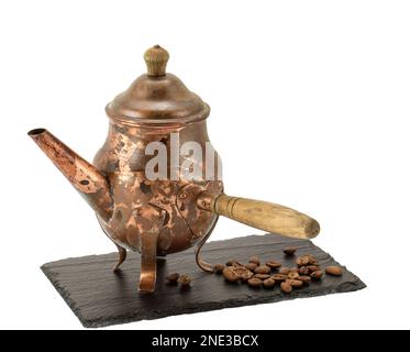 old copper coffee pot isolate on white background. Stock Photo