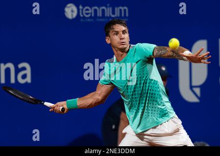 Camilo Ugo Carabelli of Argentina in action during round sixteen singles of the ATP 250 Argentina Open 2023 match against Dusan Lajovic of Serbia at Buenos Aires Lawn Tennis Club. Final score; Camilo Ugo Carabelli 0:2 Dusan Lajovic (Photo by Manuel Cortina / SOPA Images/Sipa USA) Stock Photo