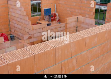 Upper floor in the shell of a modern home Stock Photo