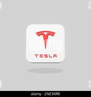 Tesla App Icon on Gray Background with Copy Space Stock Photo - Alamy